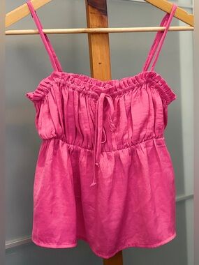 American Eagle Pink Ruched Peplum Cami Top Ruffle Tie Front Camisole Size XS